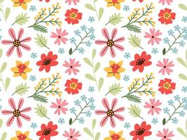 Hand drawn seamless beautiful floral pattern. Fabric design with simple spring summer flowers. Vector cute print for baby fabric, wallpaper or wrap paper.