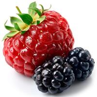 AI generated Fresh ripe raspberries on a white background - AI generated image photo