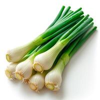 AI generated Fresh onion stems on white isolated background - AI generated image photo