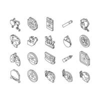 nicotine cigarette tobacco smoke isometric icons set vector