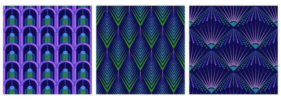 Vector set of three art deco seamless patterns