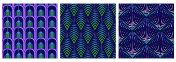 Vector set of three art deco seamless patterns