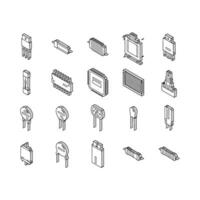 electronic component circuit chip isometric icons set vector