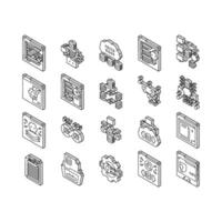 software engineer computer code isometric icons set vector