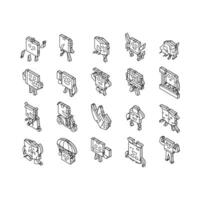 cardboard character box package isometric icons set vector