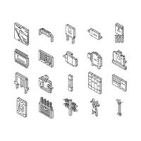 electrical engineer industry work isometric icons set vector