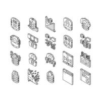 database administrator server isometric icons set vector