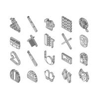 knitting wool thread knit craft isometric icons set vector