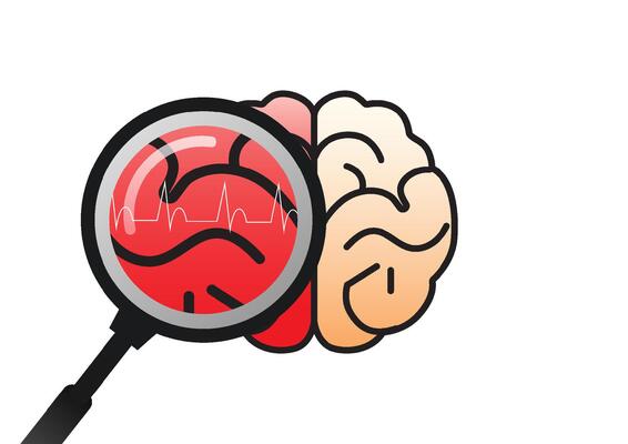 Magnifying glass inspecting brain waves concept.