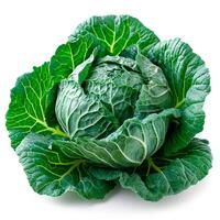 AI generated Heads of young cabbage with leaves close-up. Eco food concept, white isolated background - AI generated image photo