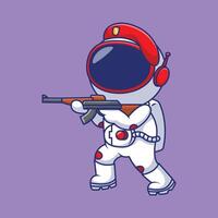 Cute Astronaut Army Shooting Cartoon Vector Icons Illustration. Flat Cartoon Concept. Suitable for any creative project.