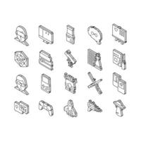 Geek, Nerd And Gamer Collection isometric icons set vector