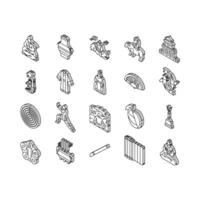 taoism yang yin ying chinese isometric icons set vector