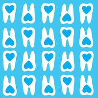 White teeth with heart in the center on a blue background. Dentist molar pattern vector