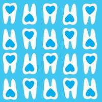 White teeth with heart in the center on a blue background. Dentist molar pattern vector