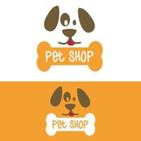 Dog logo design vector mockup with dog silhouette and bone with eye spot, pet shop logo, veterinarian or dog lover logo