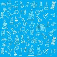 Illustration of chemistry pattern including icons Thin art about laboratory research. Editable Stroke vector