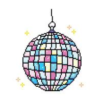 Disco party ball sphere. Pixel bit retro game styled vector illustration drawing. Simple flat cartoon drawing isolated on square white background.