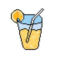 Iced lemonade summer beach drinks in clear glass. Pixel bit retro game styled vector illustration drawing. Simple flat cartoon drawing isolated on square white background.