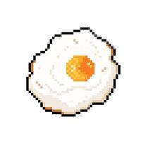 Sunny side up cooked egg. Yummy popular international dish. Pixel bit retro game styled vector illustration drawing. Simple flat cartoon art isolated on square background.