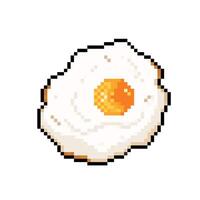 Sunny side up cooked egg. Yummy popular international dish. Pixel bit retro game styled vector illustration drawing. Simple flat cartoon art isolated on square background.