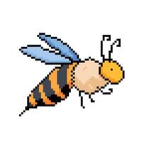 Flying cute honey bee. Pixel bit retro game styled vector illustration drawing. Simple flat yellow and black insect animal cartoon drawing isolated on square white background.