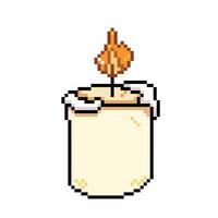 Burning candle light. Pixel bit retro game styled vector illustration drawing. Simple flat cartoon drawing isolated on square background.