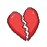 Broken heart pixel bit retro game vector illustration drawing with simple flat cartoon style isolated on square white background.