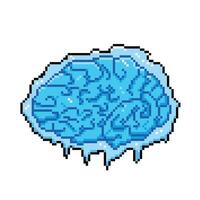 Brain freeze. Frozen ice brain. Pixel bit retro game styled vector illustration drawing. Simple flat cartoon drawing isolated on square white background.