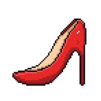 One red high heels shoe. Pixel bit retro game styled vector illustration drawing. Simple flat cartoon styled drawing isolated on white square background.