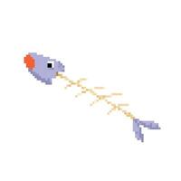 Fish bone trash or garbage junk. Pixel bit retro game styled vector illustration drawing. Simple flat cartoon drawing.
