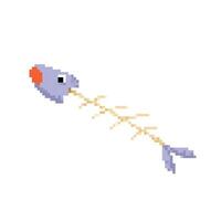 Fish bone trash or garbage junk. Pixel bit retro game styled vector illustration drawing. Simple flat cartoon drawing.