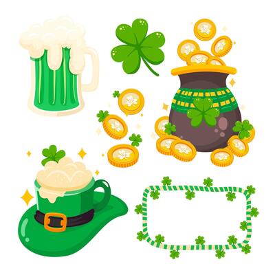 Hand draw cute St.Patrick's Day elements isolated on white background. Vector illustration.
