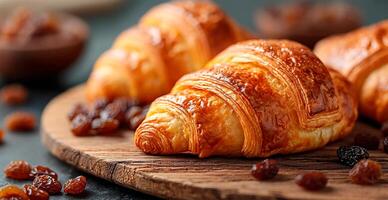 AI generated Freshly baked French Parisian croissants on white isolated background - AI generated image photo