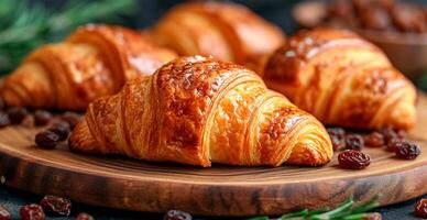 AI generated Freshly baked French Parisian croissants on white isolated background - AI generated image photo