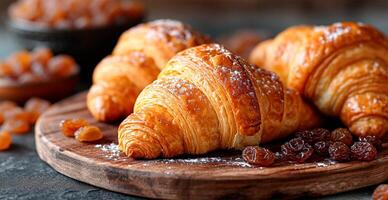 AI generated Freshly baked French Parisian croissants on white isolated background - AI generated image photo