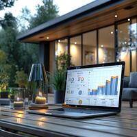 laptop  on a  table , business concept photo