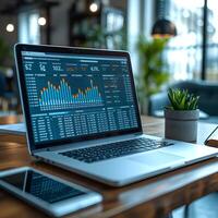 laptop  on a  table , business concept photo