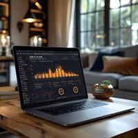 laptop  on a  table , business concept photo