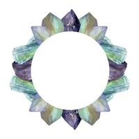 Hand drawn watercolor illustration precious jewel gem crystal chakra birth stone. Amethyst aquamarine moonstone lapis. Wreath frame isolated on white background. Design print, shop, jewelry, fashion vector