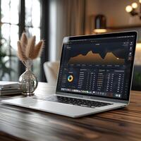 laptop  on a  table , business concept photo