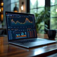 laptop  on a  table , business concept photo