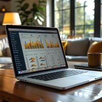 laptop  on a  table , business concept photo