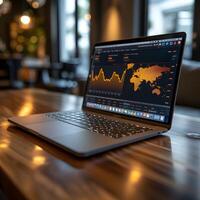 laptop  on a  table , business concept photo