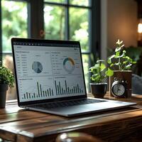 laptop  on a  table , business concept photo