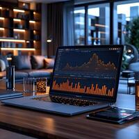 laptop  on a  table , business concept photo