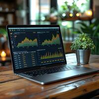 laptop  on a  table , business concept photo