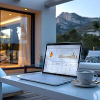 laptop  on a  table , business concept photo