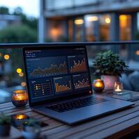 laptop  on a  table , business concept photo