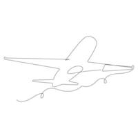 Continuous One line drawing of passenger airplane drawing art and illustration vector design